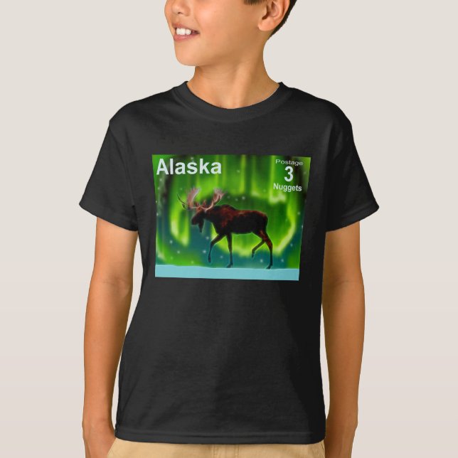 Northern Lights Moose - Alaska Postage T-Shirt (Front)