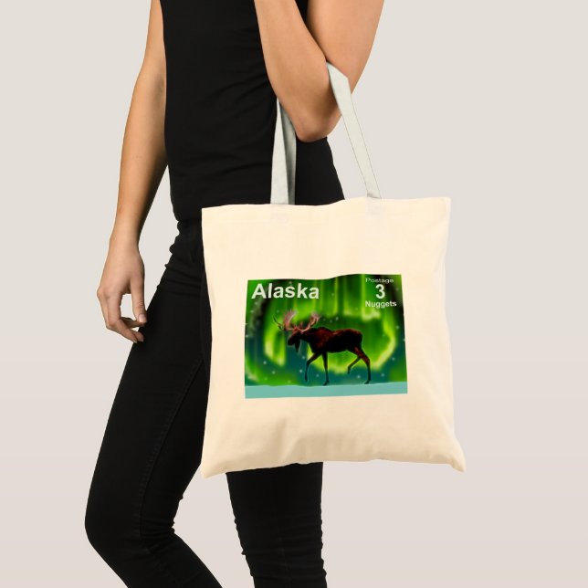 Northern Lights Moose - Alaska Postage Tote Bag (Front (Product))
