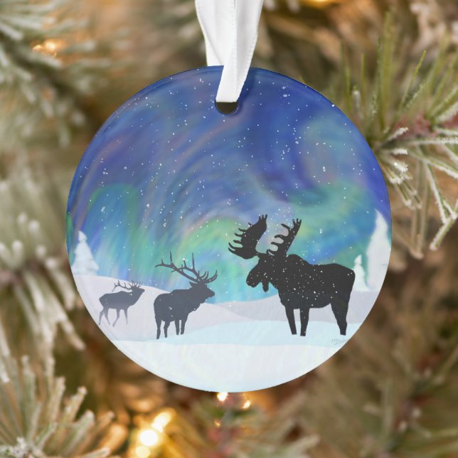 Northern Lights Moose and Elk Ornament (Tree)