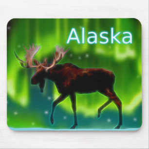 Northern Lights Moose Mouse Pad