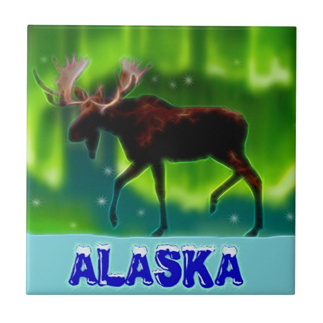 Northern Lights Moose Tile (Front)