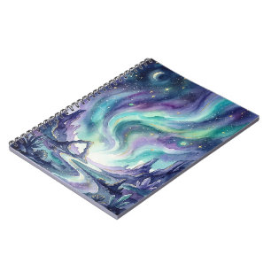 Northern Lights Night Sky Romantic Landscape Notebook