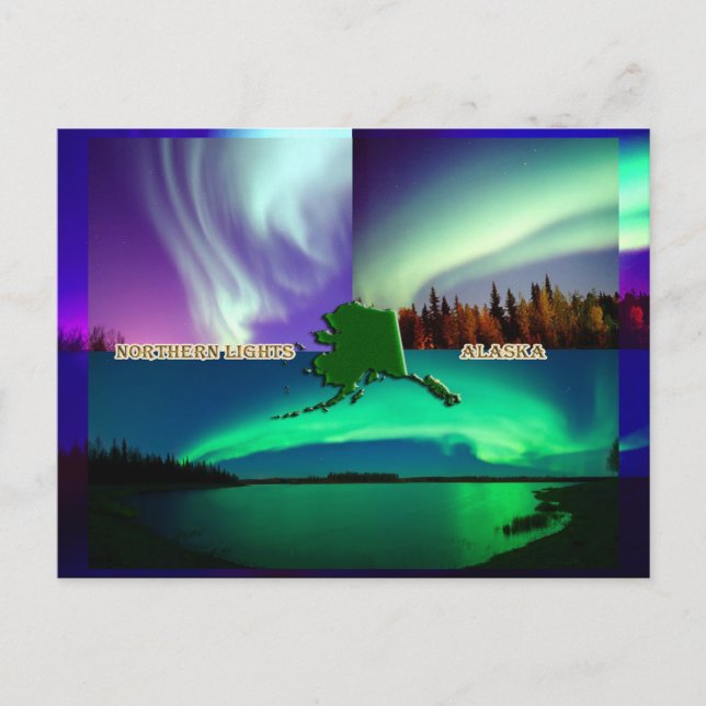 Northern Lights of Alaska Collage Postcard (Front)