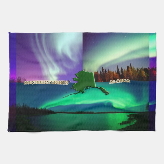 Northern Lights of Alaska Collage Tea Towel (Horizontal)
