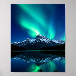 Northern Lights Over Snowy Mountains Poster