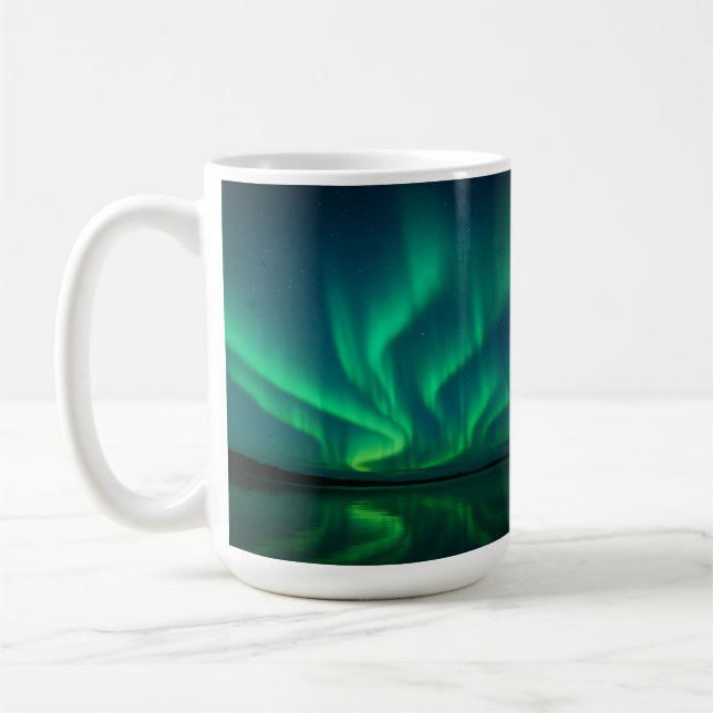 Northern Lights Over Still Waters Coffee Mug (Left)