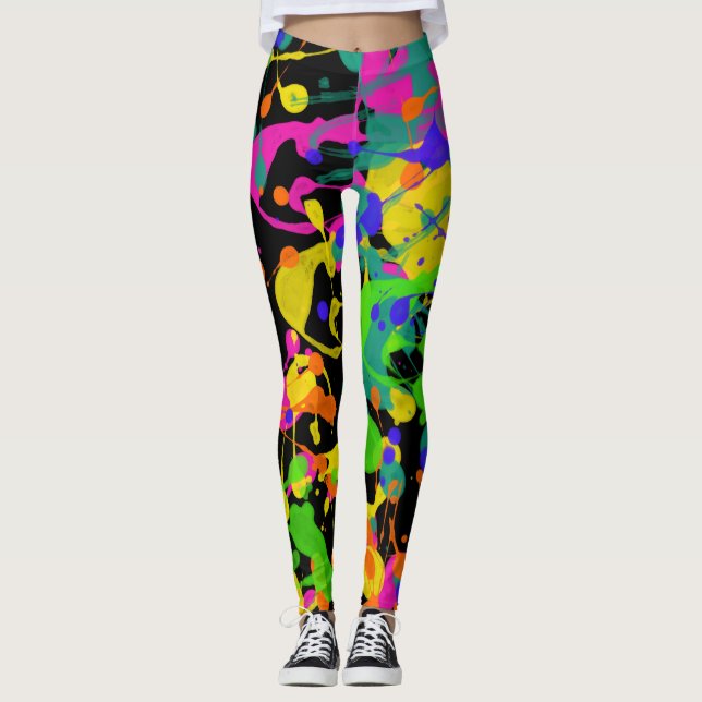 Northern Lights Paint Splatters Leggings (Front)