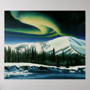 Northern Lights Painting Yukon Landscape Poster