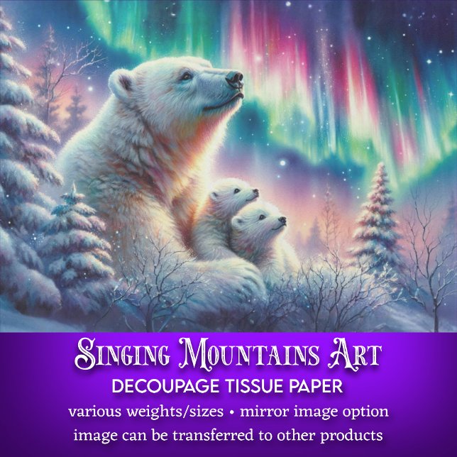 Northern Lights Polar Bear Family Winter Decoupage Tissue Paper (Creator Uploaded)