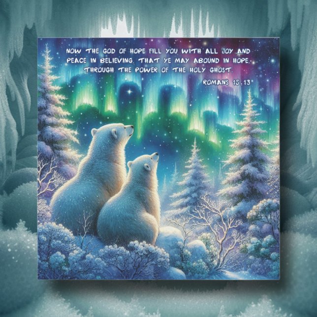 Northern Lights Polar Bears Christian Christmas  Holiday Card (Creator Uploaded)