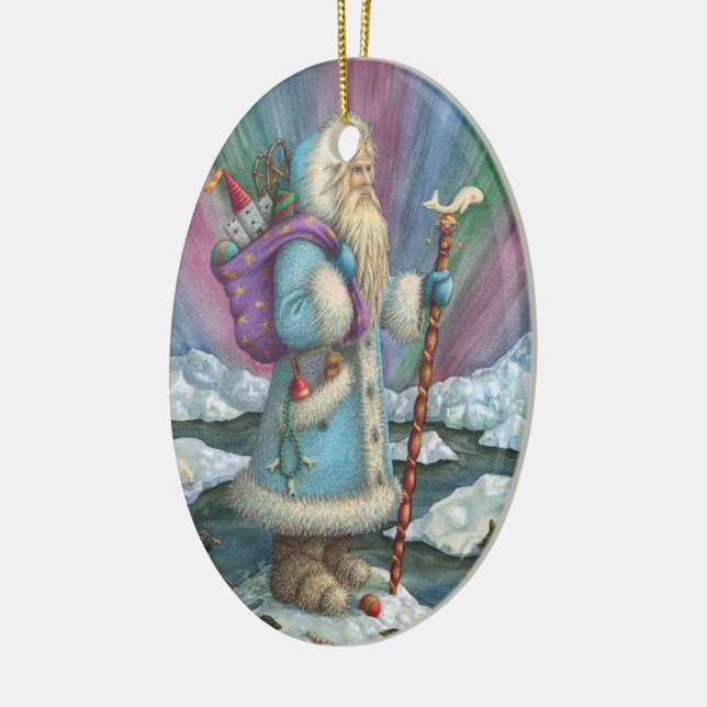 Northern Lights SANTA CHRISTMAS PORCELAIN ORNAMENT (Left)