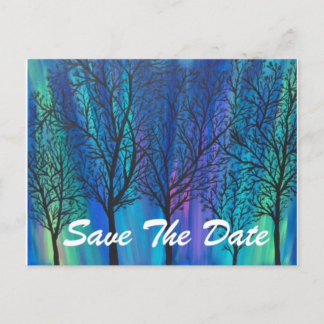 Northern Lights Save The Date, Customisable Announcement Postcard (Front)
