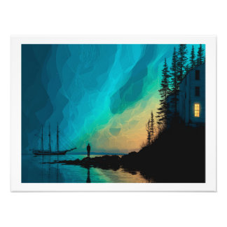 Northern Lights, sloop by the sea, interior light Photo Print