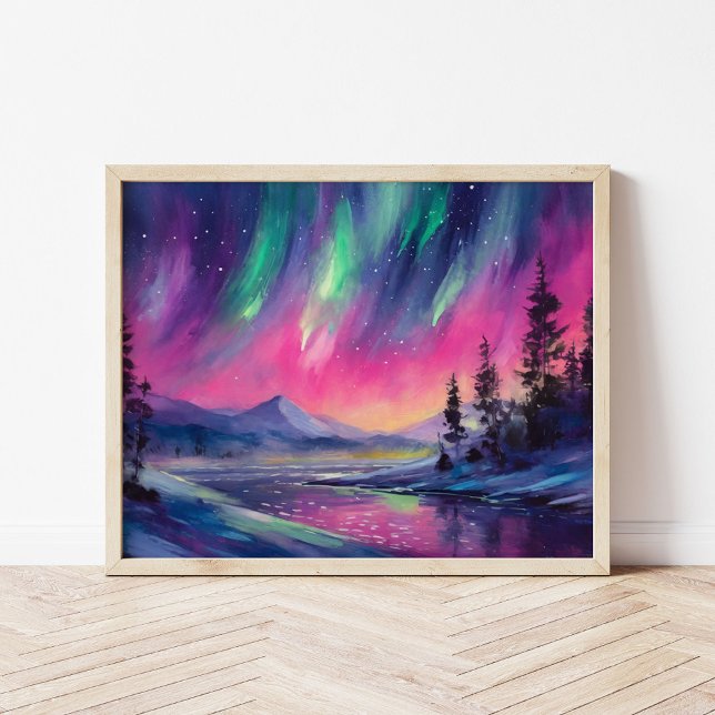 Northern Lights Vibrant Abstract Night Landscape Poster (Creator Uploaded)