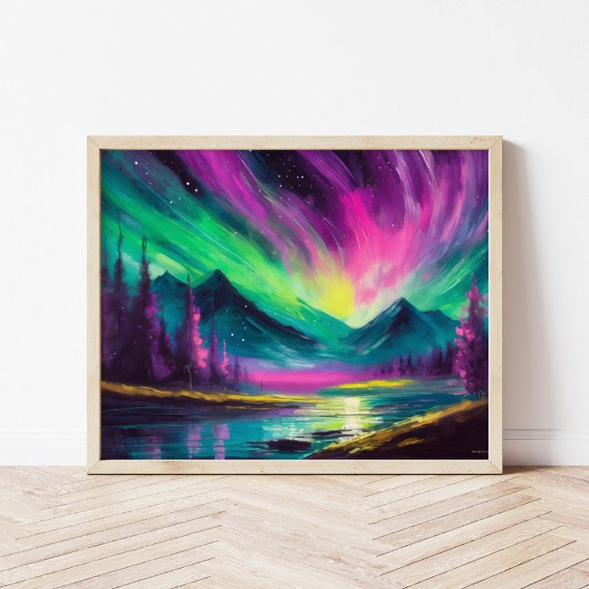 Northern Lights Vibrant Abstract Night Landscape Poster (Creator Uploaded)