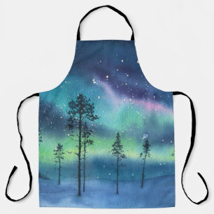 Northern lights, watercolor landscape apron