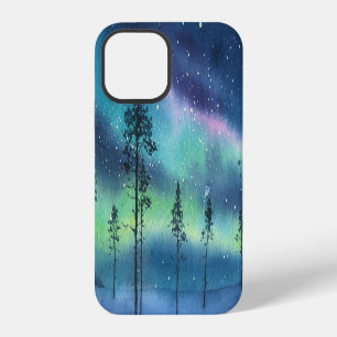 Northern lights, watercolor landscape iPhone 12 case