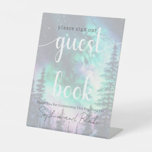 Northern Lights Wedding Guest Book Pedestal Sign