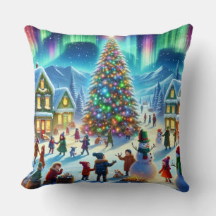 Northern Lights Winter Christmas Celebration Cushion