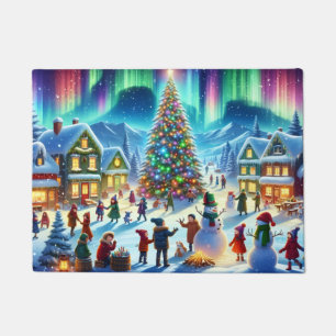 Northern Lights Winter Christmas Celebration Doormat