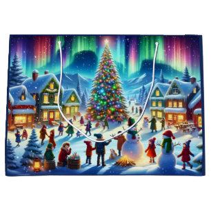 Northern Lights Winter Christmas Celebration Large Gift Bag