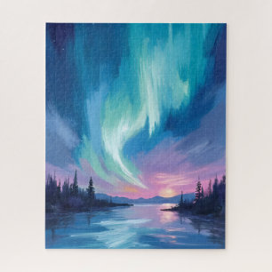 Northern Lights Winter Watercolor Jigsaw Puzzle