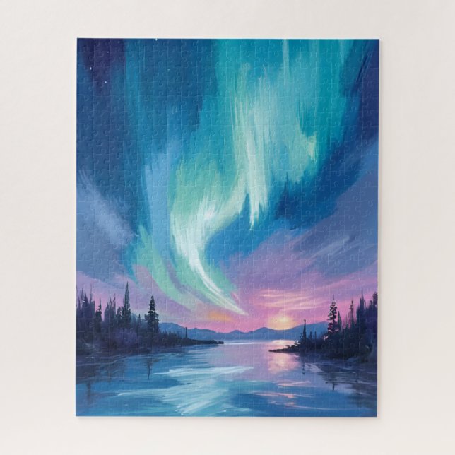 Northern Lights Winter Watercolor Jigsaw Puzzle (Vertical)