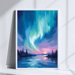 Northern Lights Winter Watercolor Poster