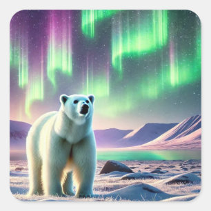 Northern Lights with Polar Bear  Square Sticker