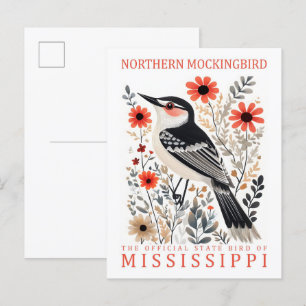 Northern Mockingbird Bird of Mississippi Travel Postcard