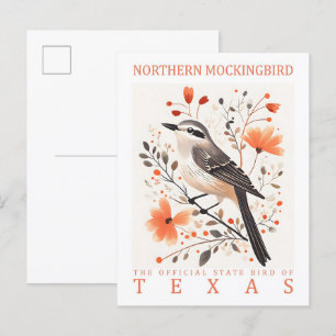 Northern Mockingbird Bird of Texas Travel Postcard