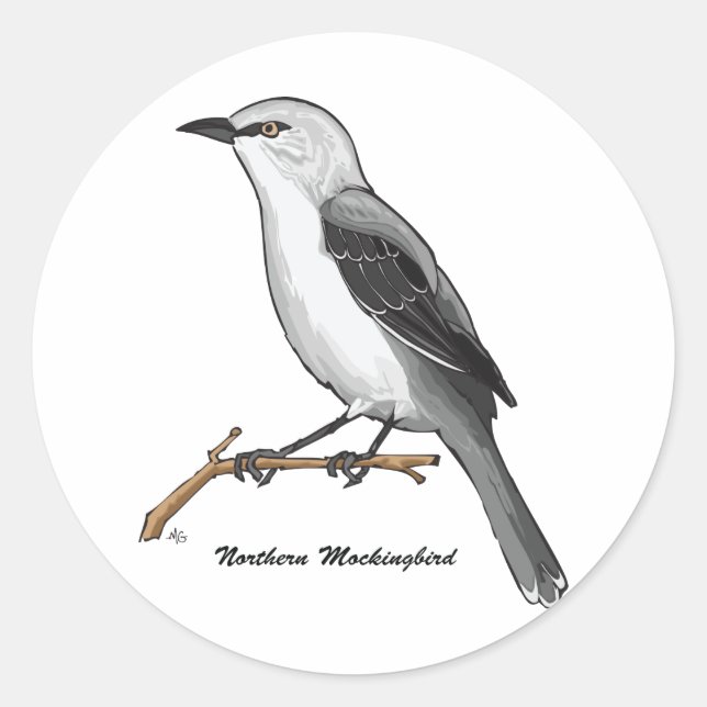 NORTHERN MOCKINGBIRD CLASSIC ROUND STICKER (Front)