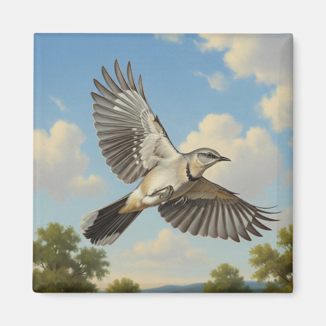 Northern Mockingbird in flight Magnet (Front)