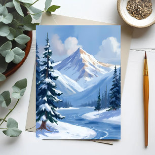 Northern Peaks Winter Mountain Landscape Painted Postcard