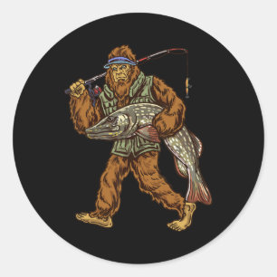 Northern Pike Fishing Bigfoot Hunting Fishermen Classic Round Sticker