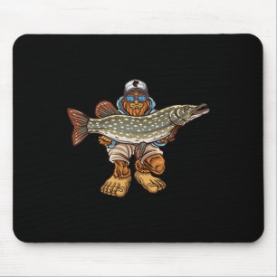 Northern Pike Fishing Bigfoot Hunting Fishermen  Mouse Pad