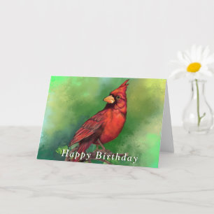 Northern Red Cardinal Bird Birthday Card