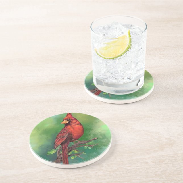 Northern Red Cardinal Bird Coaster (Side)