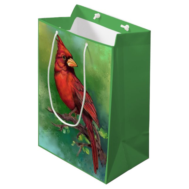 Northern Red Cardinal Bird Gift Bag Painting (Front Angled)