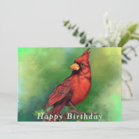 Northern Red Cardinal Bird Happy Birthday Card
