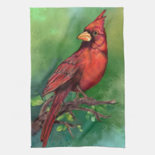 Northern Red Cardinal Bird Kitchen Towel