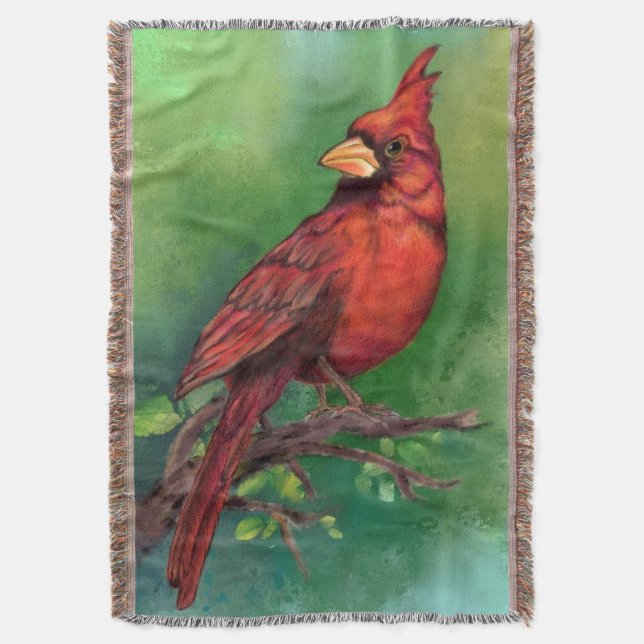 Northern Red Cardinal Bird Throw Blanket (Front Vertical)