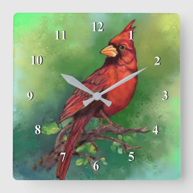 Northern Red Cardinal Bird Wall Clock (Front)