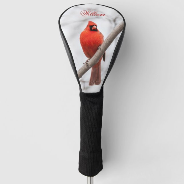 Northern Red Cardinal in Snow Personalised Golf Head Cover (Front)