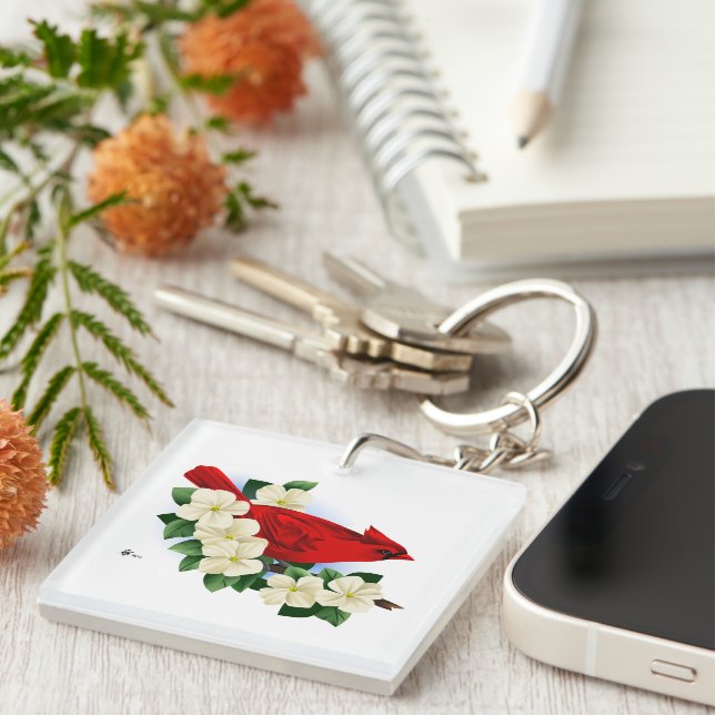 Northern Red Cardinal Key Ring (Front Right)