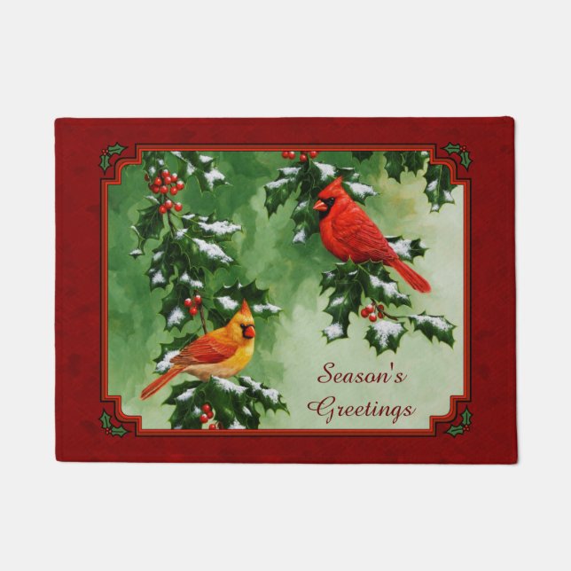 Northern Red Cardinals and Holly Doormat (Front)