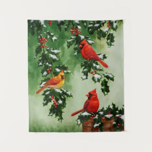 Northern Red Cardinals and Holly Tapestry