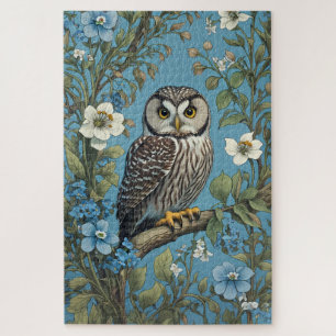 Northern Saw-Whet Owl William Morris Inspired Jigsaw Puzzle
