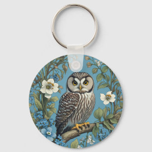 Northern Saw-Whet Owl William Morris Inspired Key Ring