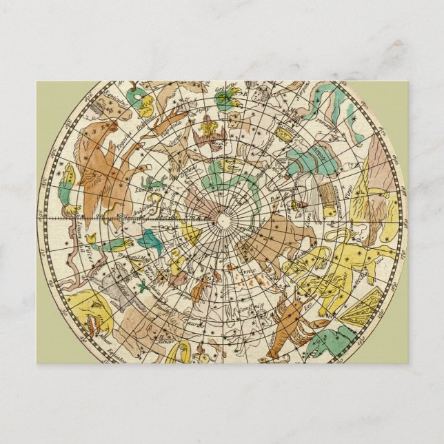 Northern Sky Star Chart and Constellations Map Postcard (Front)